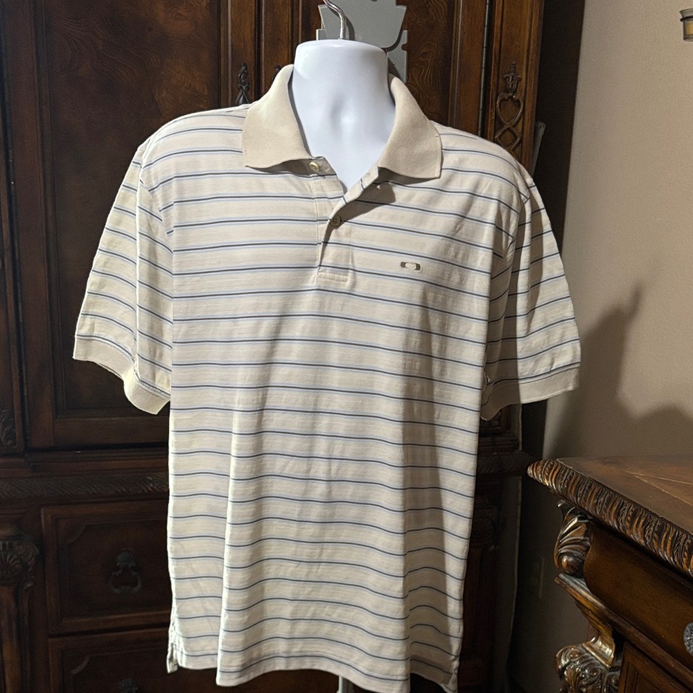 Oakley Cream Polo with Light Blue Stripes(NWOT)